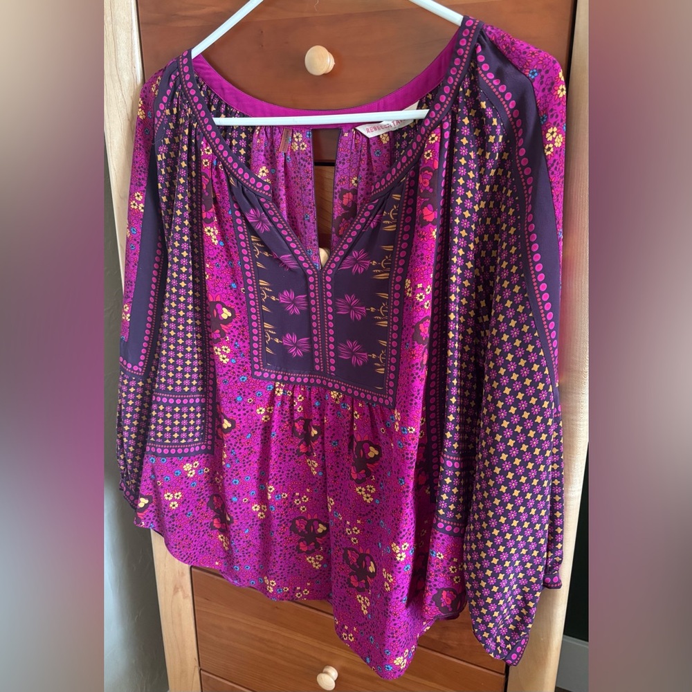 Rebecca Taylor Silk Magenta Floral Blouse